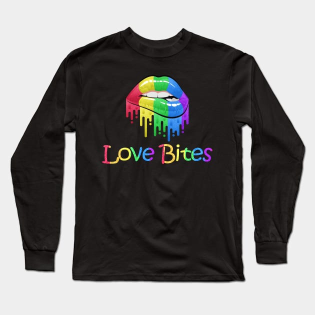 Love Bites Rainbow Lips Long Sleeve T-Shirt by Wanderer Bat